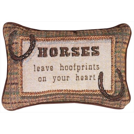 Manual Woodworkers And Weavers TWHLHH Horses Leave Hoofprints On Your Heart Tapestry Pillow Jacquard Woven Fashionable Design 12.5 X 8.5 In.